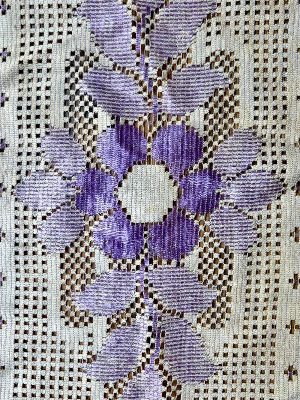 Vintage Handmade Crochet Runner with Lavender Floral Design